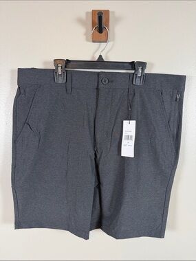 DKNY Men's Black Flat Front Performance Shorts - 8” inseam